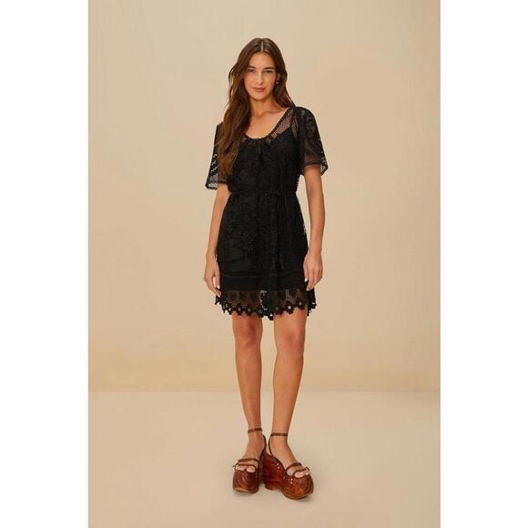 Farm Rio Black Pineapple Guipure Lace Fit & Flare Mini Party Dress Womens Size M - Picture 4 of 4